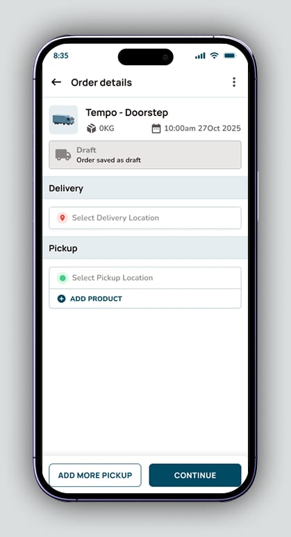 Morbi transport app – select pickup and delivery location