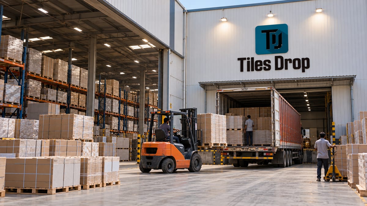 Bhiwandi warehouse – tiles boxes being unloaded from a truck