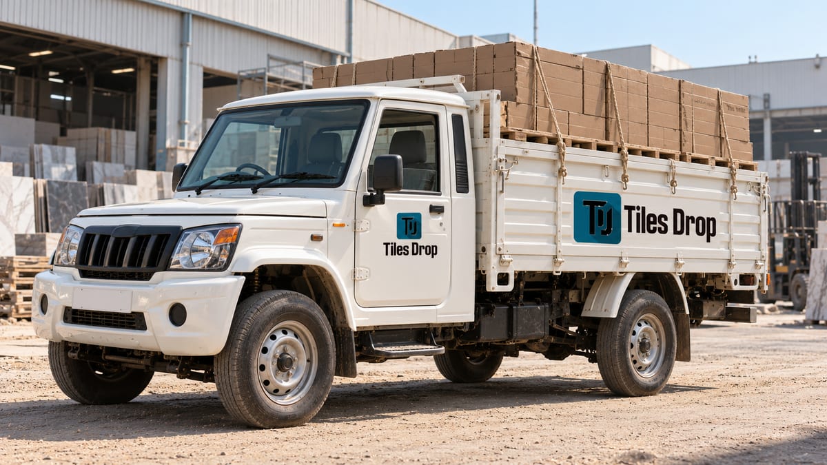 Tempo loaded with tiles boxes for local transport in Morbi