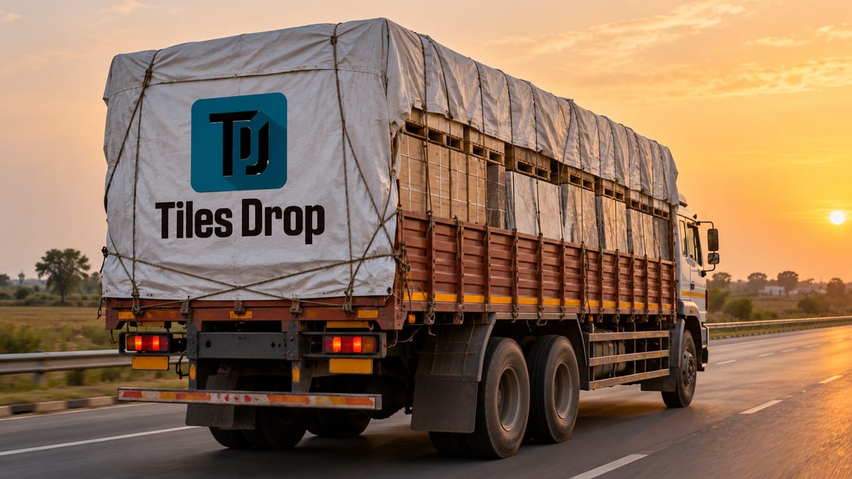 Loaded Tiles Drop truck carrying tiles from Morbi to Mumbai on the highway